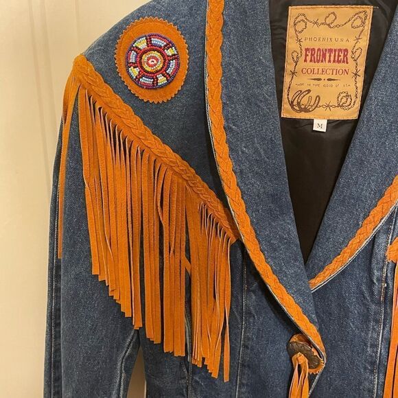 Phoenix USA Frontier Collection Jean Jacket With Leather Fringe - Size Small - Picture 3 of 13